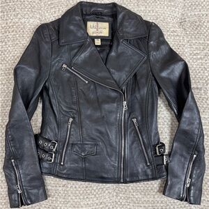 Wilson Leather Motorcycle Jacket XS Real Leather Black Removable Fur Collar Mint
